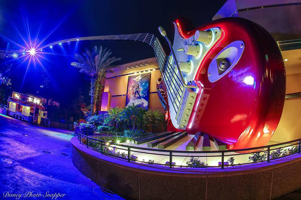 WDW HS Rock n Roller Coaster exterior night view 