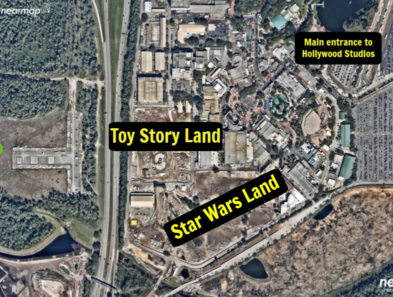 Aerial views of Star Wars Land construction at Disney’s Hollywood Studios