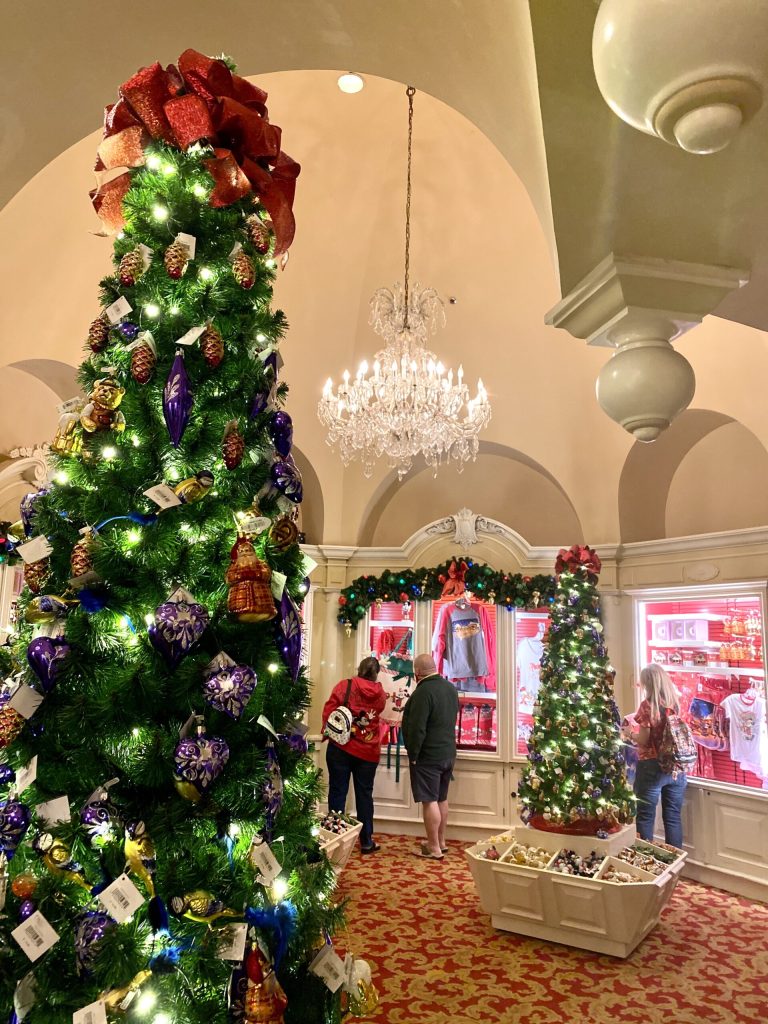 Epcot’s Festival with Christmas trees and lights