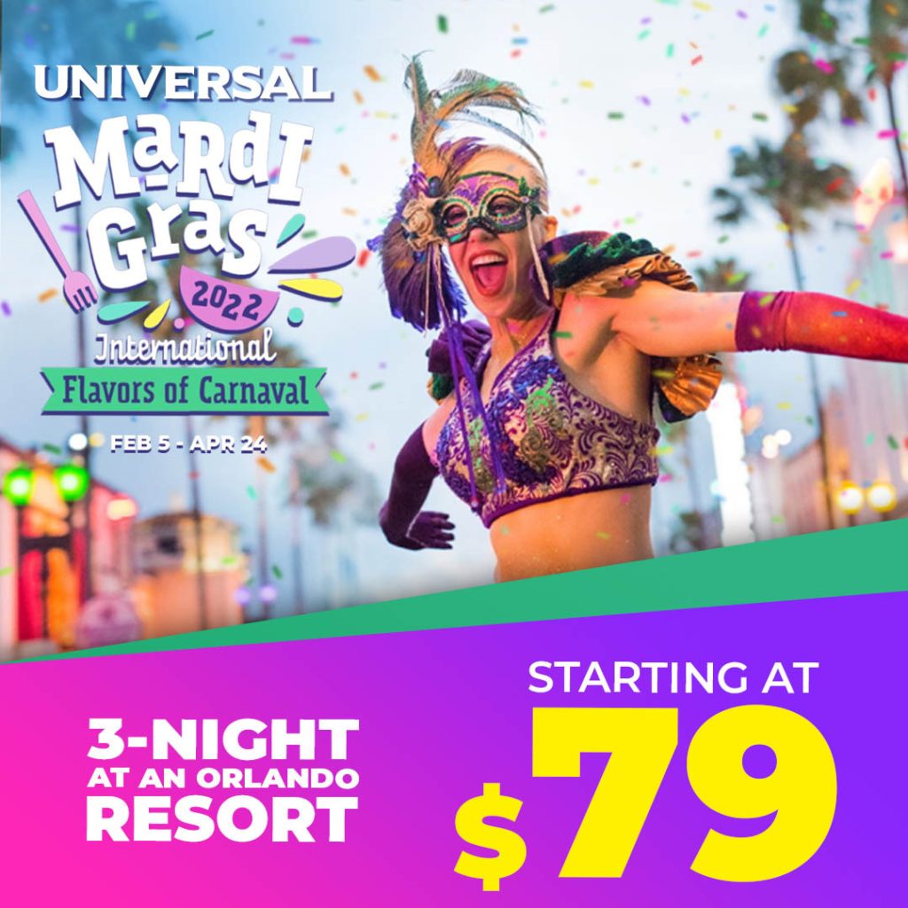 FREE Mardi Gras nights when you purchase one night at $79 in Orlando 