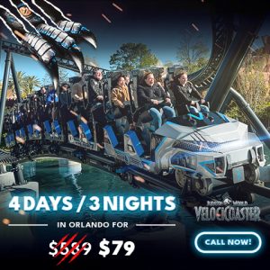 Expereience the thrill of Velocicoaster and Universal Orlando for 4 days / 3 nights for only $79!