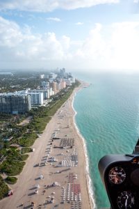 Helicopter fly over South Beach in Miami Florida