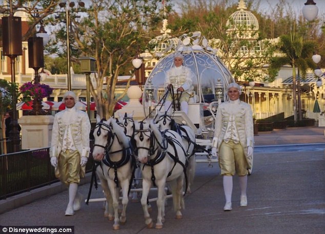 Because weddings inside the park were previously relegated to the train station before opening hours, couples can now indulge in their princess fantasies with features like this horse drawn carriage